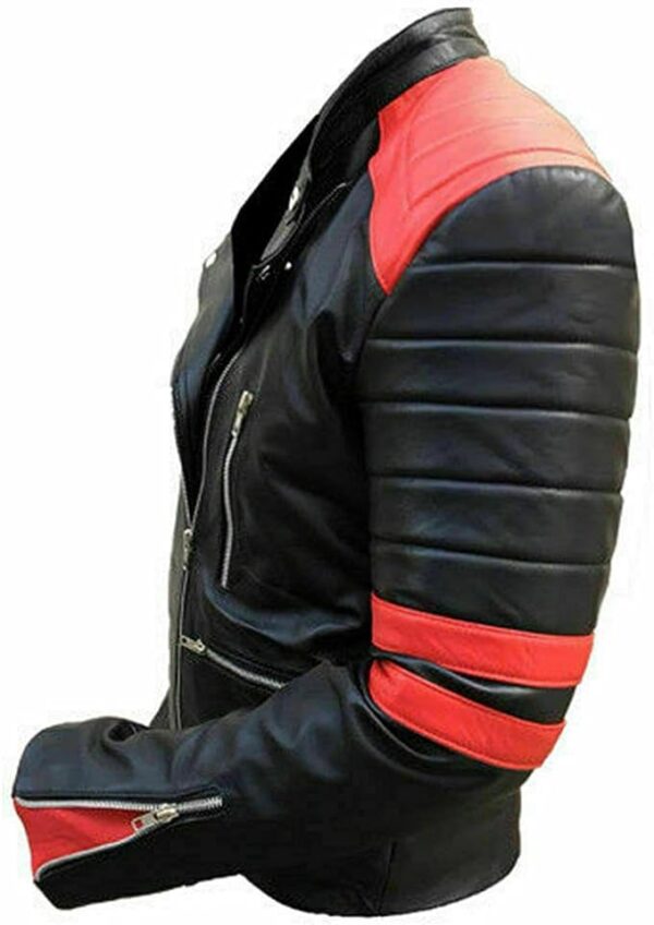 Brando Classic Biker Red and Black Vintage Motorcycle Real Leather Jacket - Image 4