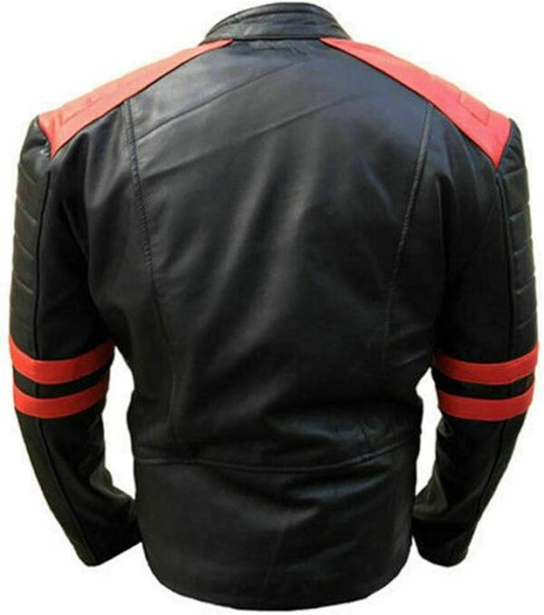 Brando Classic Biker Red and Black Vintage Motorcycle Real Leather Jacket - Image 3