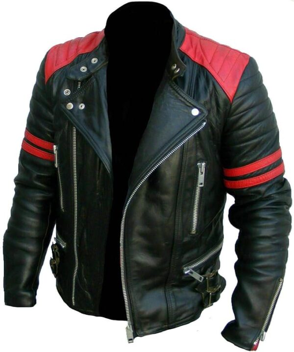 Brando Classic Biker Red and Black Vintage Motorcycle Real Leather Jacket