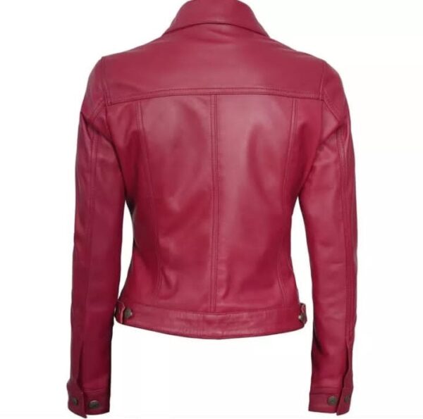 Women's Quilted Leather Trucker Jacket In Pink - Image 3